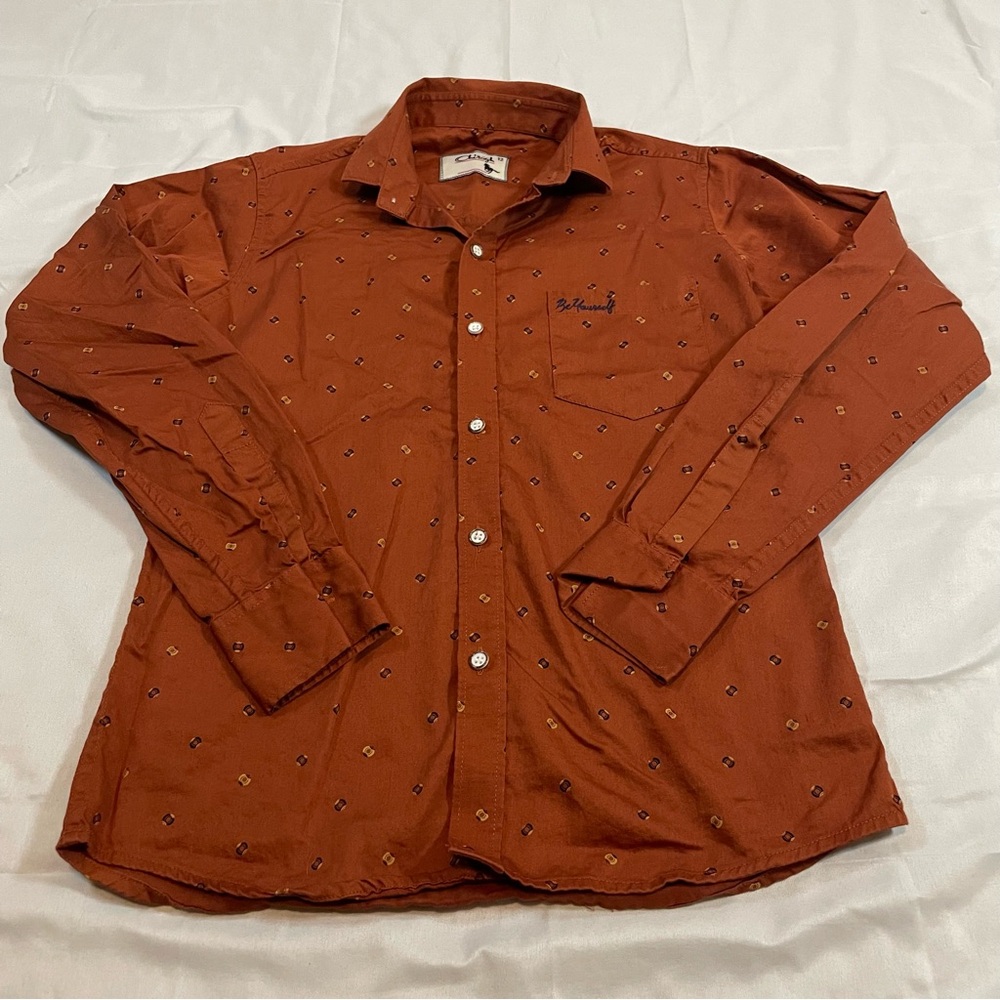 Chiragh Boys Burnt Orange Geometric Print Long Sleeve Button Down Shirt Size 12